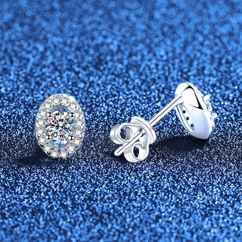 S925 Sterling Silver Moissanite Stud Earrings For Women Oval Halo Shiny Gemstone Commuter Jewelry With GRA Certificate