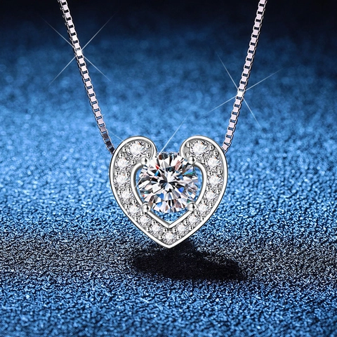 Collar con Colgante de Corazón de Plata de Ley 925 con Moissanita Diamante de Imitación para Mujer Cadena de Caja Regalo de San Valentín
