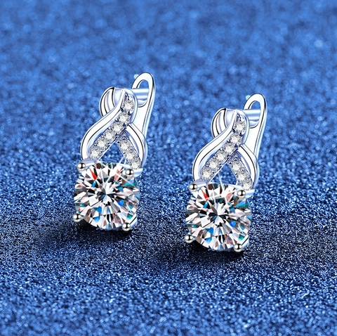 Orecchini in Argento Sterling 925 con Moissanite Amore Infinito Croce Nappa Orecchini a Bottone Lusso Taglio Rotondo Gioielleria Donna