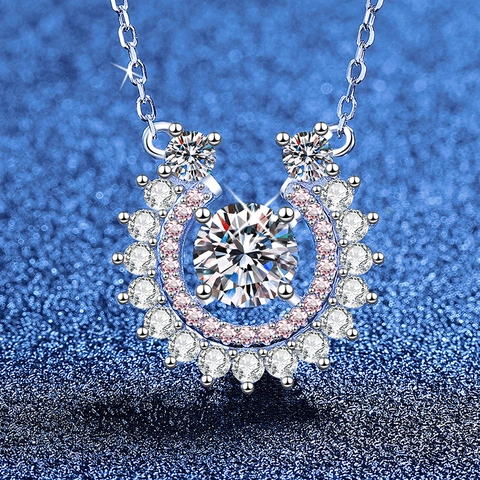 Collana con Pendente a Ferro di Cavallo in Argento Sterling 925 Moissanite per Donna Lusso Intarsio Strass Pietra Danzante Collana Portafortuna a Forma di U Gioielli