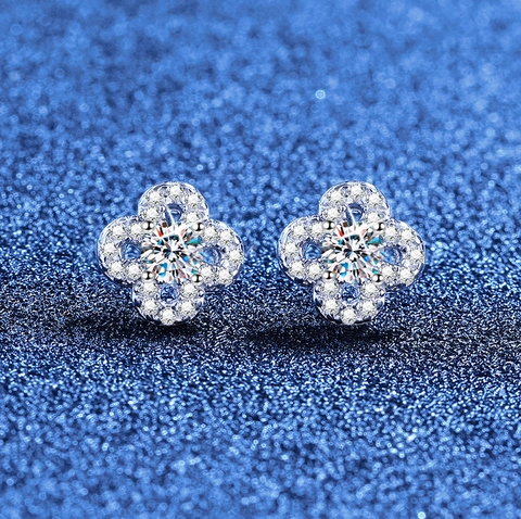 Pendientes de Botón de Trébol de Plata de Ley S925 Con Moissanita Corte Redondo Flor Elegante Joyas de Moda para Mujer