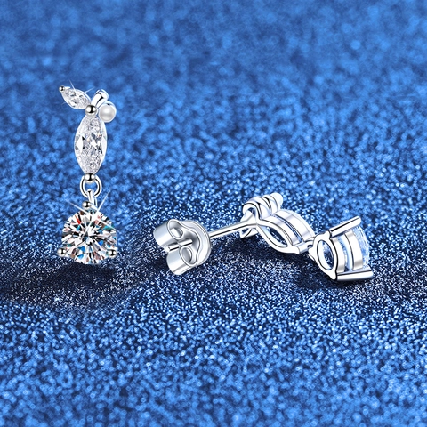 Eleganti Orecchini a Pendente in Argento Sterling 925 Moissanite per Donna Orecchini Pendenti a Forma di Foglia con Perla Artificiale