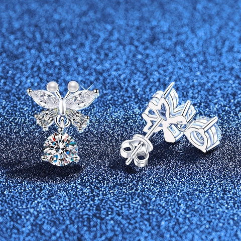 Pendientes Colgantes de Mariposa de Plata de Ley 925 Con Moissanita y Perla Artificial Joyería de Mariposa Elegante Para Mujer