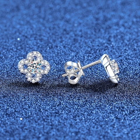 Pendientes de Botón de Trébol de Plata de Ley S925 Con Moissanita Corte Redondo Flor Elegante Joyas de Moda para Mujer