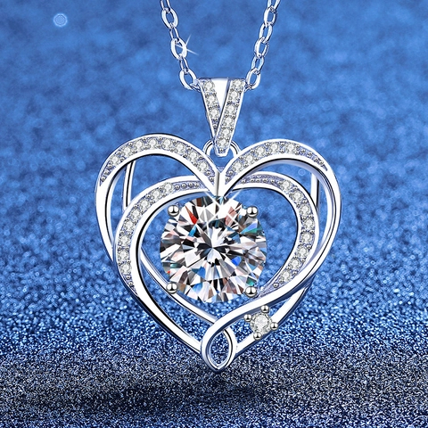 925 Sterling Silver Heart Pendant Necklace Moissanite Rhinestone Inlaid Romantic Jewelry Gift For Women Silver Plated Chain