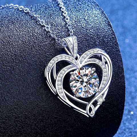 925 Sterling Silver Heart Pendant Necklace Moissanite Rhinestone Inlaid Romantic Jewelry Gift For Women Silver Plated Chain