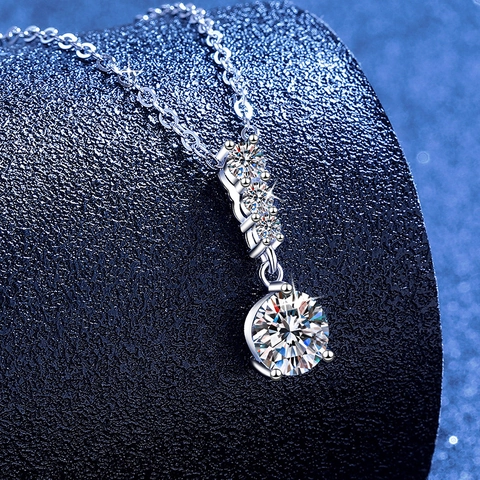 925 Sterling Silver Moissanite Necklace For Women Round Cut Gemstone Pendant With GRA Certificate Elegant Clavicle Chain Jewelry