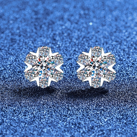 Pendientes de Botón de Copo de Nieve de Plata de Ley S925 para Mujer Joyas de Moissanita Brillantes Elegantes
