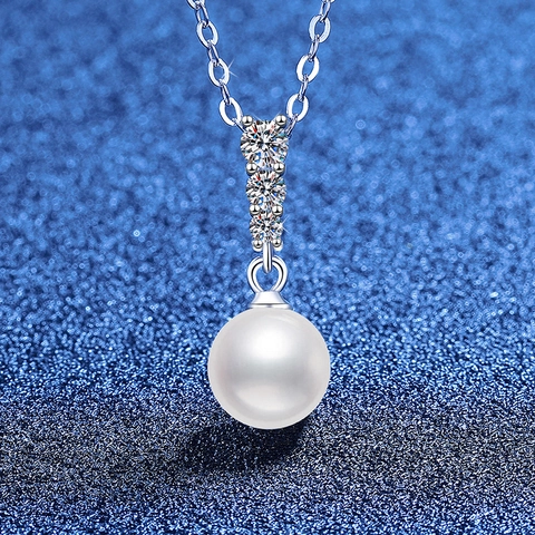 Elegante Collana Con Pendente in Argento Sterling 925 Moissanite e Perla Artificiale Catena Francese Vintage per Donna Gioielli