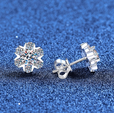 Pendientes de Botón de Copo de Nieve de Plata de Ley S925 para Mujer Joyas de Moissanita Brillantes Elegantes