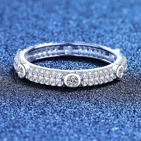 Anello in Argento Sterling S925 Con Moissanite Pavé Completo per Donna Anello a Fascia Geometrica Minimalista Con Certificato GRA