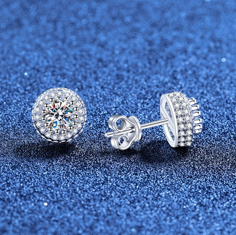 Luxury 925 Sterling Silver 1.0ct Round Moissanite Halo Stud Earrings With GRA Certificate For Women Elegant Fine Jewelry