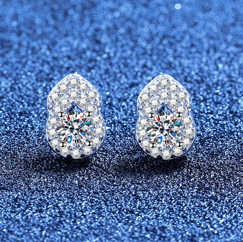 925 Sterling Silver Moissanite Hulu Stud Earrings For Women Elegant Gourd Shape Inlaid Jewelry Gift D Color VVS1
