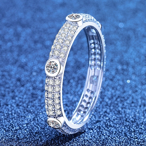 Anello in Argento Sterling S925 Con Moissanite Pavé Completo per Donna Anello a Fascia Geometrica Minimalista Con Certificato GRA