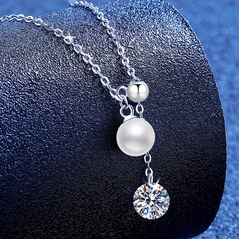 Collana in Argento Sterling 925 Moissanite per Donna Semplice Stile Coreano Leggera Lusso Perla Artificiale Nappina Ciondolo Collana