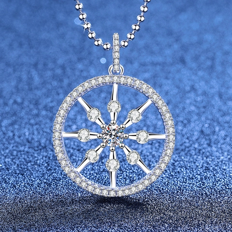 Collana con Ciondolo in Argento Sterling 925 Moissanite Donna Bussola Timone Fiocco di Neve Geometrico Gioielli di Moda Regalo