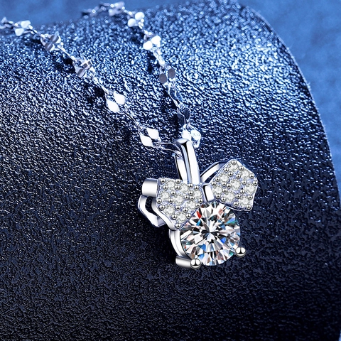 Collana con Ciondolo a Forma di Topo in Argento Sterling 925 Moissanite Fiocco Zirconia Intarsiata Gioielli Stile Dolce per Donna Regalo Elegante