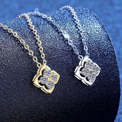 Collana Quadrifoglio Vintage in Argento Sterling 925 per Donna Pendente in Moissanite Con Certificato GRA Gioielli