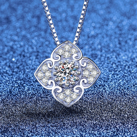 925 Sterling Silver Κολιέ Μοϊσανίτης Νέο Κινεζικό Στυλ Τετράφυλλο Τριφύλλι Σύννεφο Μενταγιόν Αλυσίδα Box Γυναικεία Κοσμήματα Πολυτελείας
