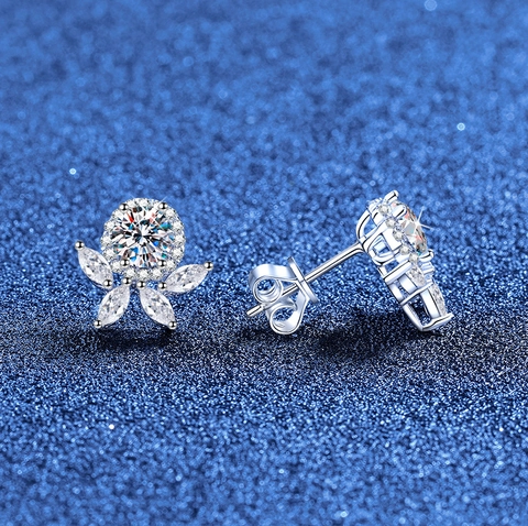 Pendientes de Botón de Flor de Moissanita en Plata de Ley 925 para Mujer Joyas Elegantes de Strass con Incrustaciones Florales