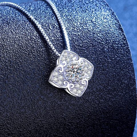 925 Sterling Silver Κολιέ Μοϊσανίτης Νέο Κινεζικό Στυλ Τετράφυλλο Τριφύλλι Σύννεφο Μενταγιόν Αλυσίδα Box Γυναικεία Κοσμήματα Πολυτελείας