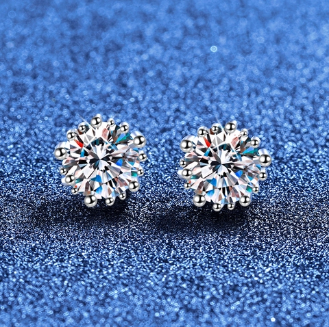 Orecchini a Bottone in Argento Sterling S925 con Moissanite Taglio Brillante Tondo Geometrico Gioielli Regalo per Donna