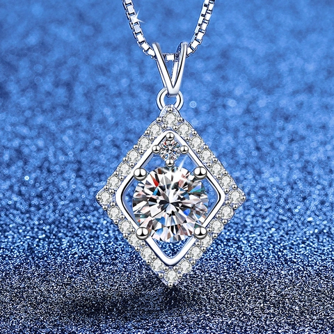 S925 Sterling Silver Geometric Rhombus Moissanite Pendant Necklace Elegant Sparkling Rhinestone Jewelry For Women GRA Certified