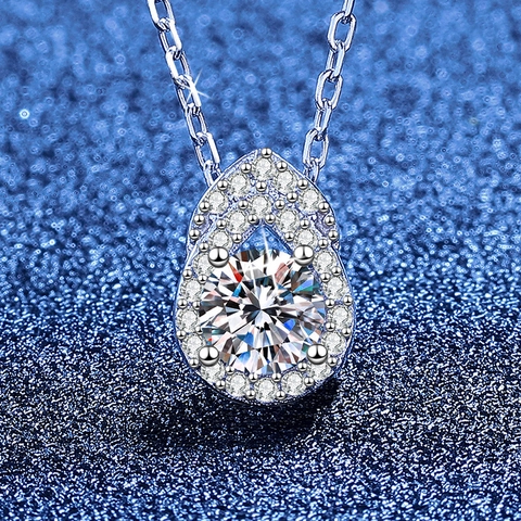 925 Sterling Silver Moissanite Gourd Pendant Necklace Water Drop Shape Inlaid Rhinestone Dainty Clavicle Chain Jewelry For Women