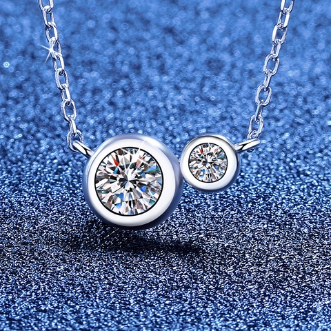 S925 Sterling Silver Moissanite Necklace French Bubble Pendant Round Inlaid Dainty Chain Necklace For Women Luxury Jewelry