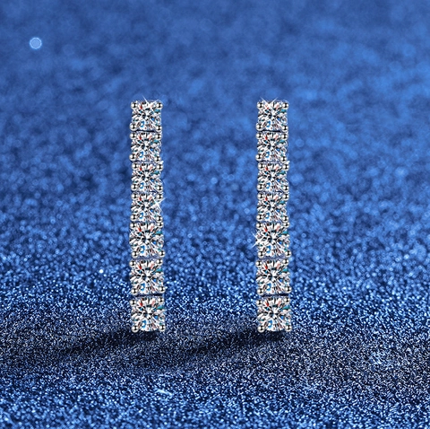 Orecchini a Bottone in Argento Sterling 925 Con Moissanite per Donna Pavé di Diamanti a Striscia Lunga Geometrici Con Certificato GRA Scatola Regalo