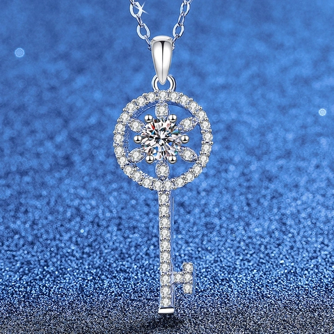 Collar de Colgante de Llave de Plata de Ley S925 Moissanita Flor Caleidoscopio Collar de Llave para Mujer Joyería Fina Elegante Regalo