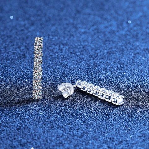 Orecchini a Bottone in Argento Sterling 925 Con Moissanite per Donna Pavé di Diamanti a Striscia Lunga Geometrici Con Certificato GRA Scatola Regalo