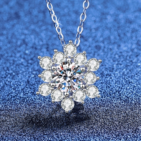Collana con Pendente a Fiocco di Neve in Argento Sterling S925 Moissanite da 1 Carato Gioielli di Lusso Regalo di Natale Donna
