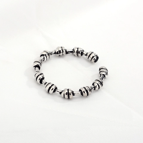 S925 Sterlingsilber Handgefertigter Gedreht Knoten Ring Vintage Oxidiert Perlen Offen Verstellbar Fingerring Für Damen Schmuck