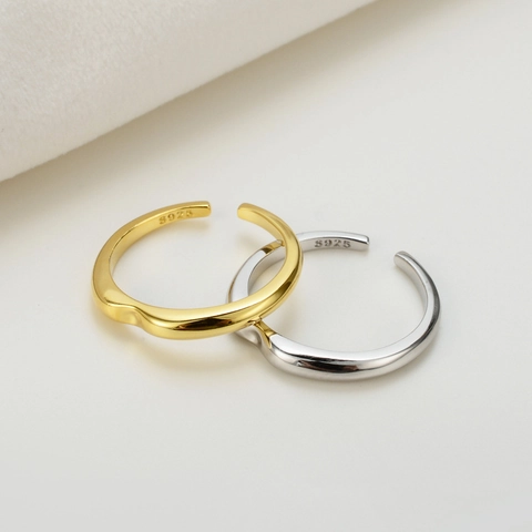 S925 Sterling Silver Irregular Geometric Open Ring For Women Minimalist Wave Polished Adjustable Finger Ring Jewelry