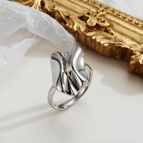 925 Sterling Silver Irregular Wave Open Ring For Women Minimalist Liquid Metal Origami Design Adjustable Finger Ring Jewelry Accessory