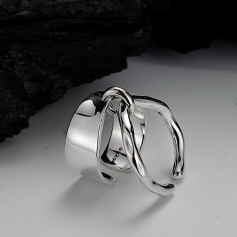 925 Sterling Zilveren Dubbellaagse Verstelbare Ring Voor Heren Dames Vintage Minimalistisch Gepolijst Gedraaide Textuur Open Ring