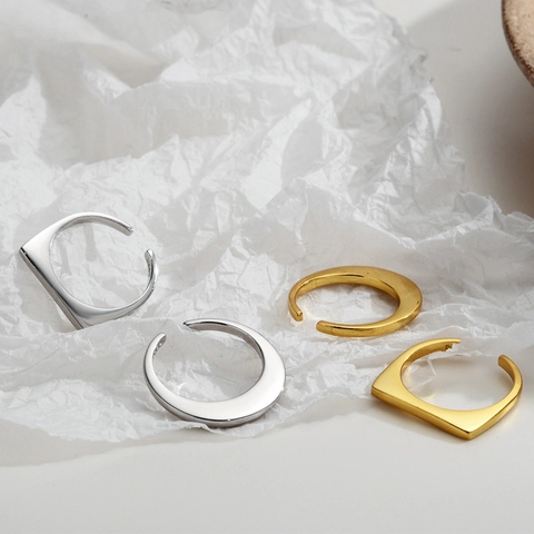 Minimalist 925 Sterling Silver Geometric Open Ring Square Round Adjustable Finger Ring Gold Silver Jewelry For Women