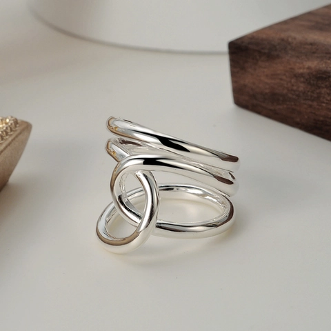 Minimalistischer 925 Sterlingsilber Ring Mit Verschlungenen Geometrischen Linien Für Damen Galvanisierter Offener Ring Schmuck