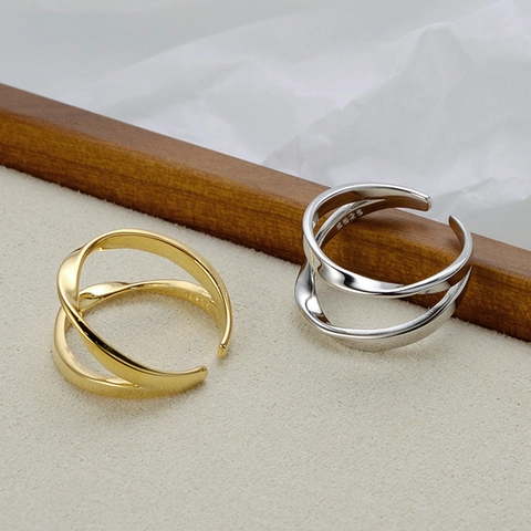 Anello Nastro di Moebius in Argento Sterling 925 per Donna Minimalista Doppio Strato Intrecciato Apertura Regolabile Gioielli Regalo