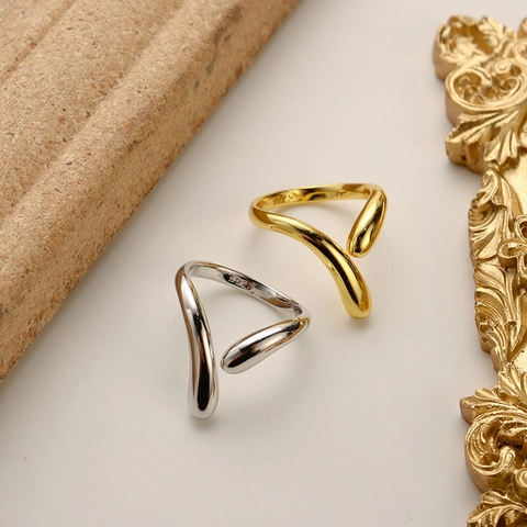 Minimalist 925 Sterling Silver Open Adjustable Ring Irregular Wave Geometric Smooth Surface Finger Ring For Women Fashion Jewelry