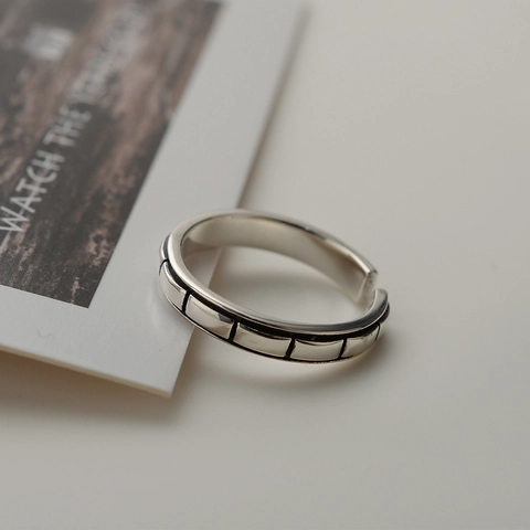 Vintage S925 Sterlingsilber Quadratischer Verstellbarer Ring Für Damen Minimalistisch Geometrischer Offener Fingerring