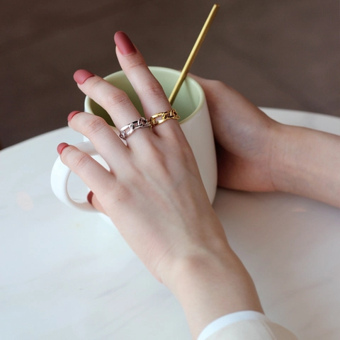S925 Sterling Silver Chain Link Adjustable Open Ring For Women Minimalist Hollow Out Index Finger Ring Cool Fashion Jewelry