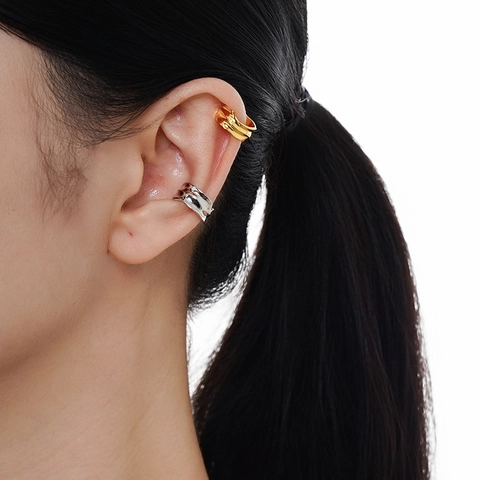 Minimalist 925 Sterling Silver Ear Cuff For Women Non Pierced Irregular Texture Liquid Metal Style Earrings Jewelry Gift