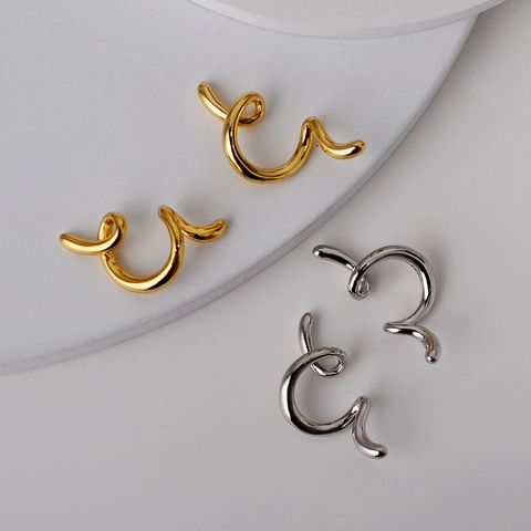 Ear Cuffs de Plata de Ley S925 con Líneas Irregulares para Mujer Clips de Oreja Geométricos Minimalistas Sin Perforación