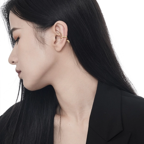 Ear Cuffs de Plata de Ley S925 con Líneas Irregulares para Mujer Clips de Oreja Geométricos Minimalistas Sin Perforación