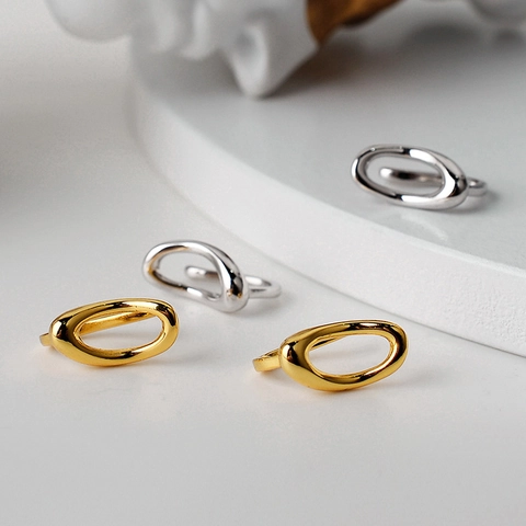 Minimalistisch 925 Sterlingsilber Geometrisch Ohrclip Für Damen Unregelmäßig Hohl Oval Ohne Ohrloch Gold Silber Schmuck Geschenk