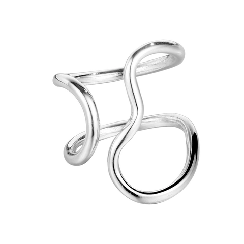 Anillo Abierto de Plata de Ley 925 Minimalista para Mujer Línea Geométrica de Onda Irregular Anillo Ajustable Joyería