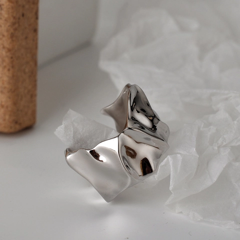 925 Sterlingsilber Ring Für Damen Unregelmäßige Flüssigmetall Struktur Verstellbarer Offener Ring Minimalistischer Modeschmuck Fingerring