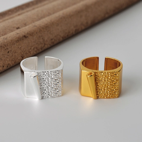 925 Sterlingsilber Ring Für Damen Minimalistische Origami Textur Gehämmert Verstellbarer Offener Ring Geometrischer Breiter Statement Schmuck